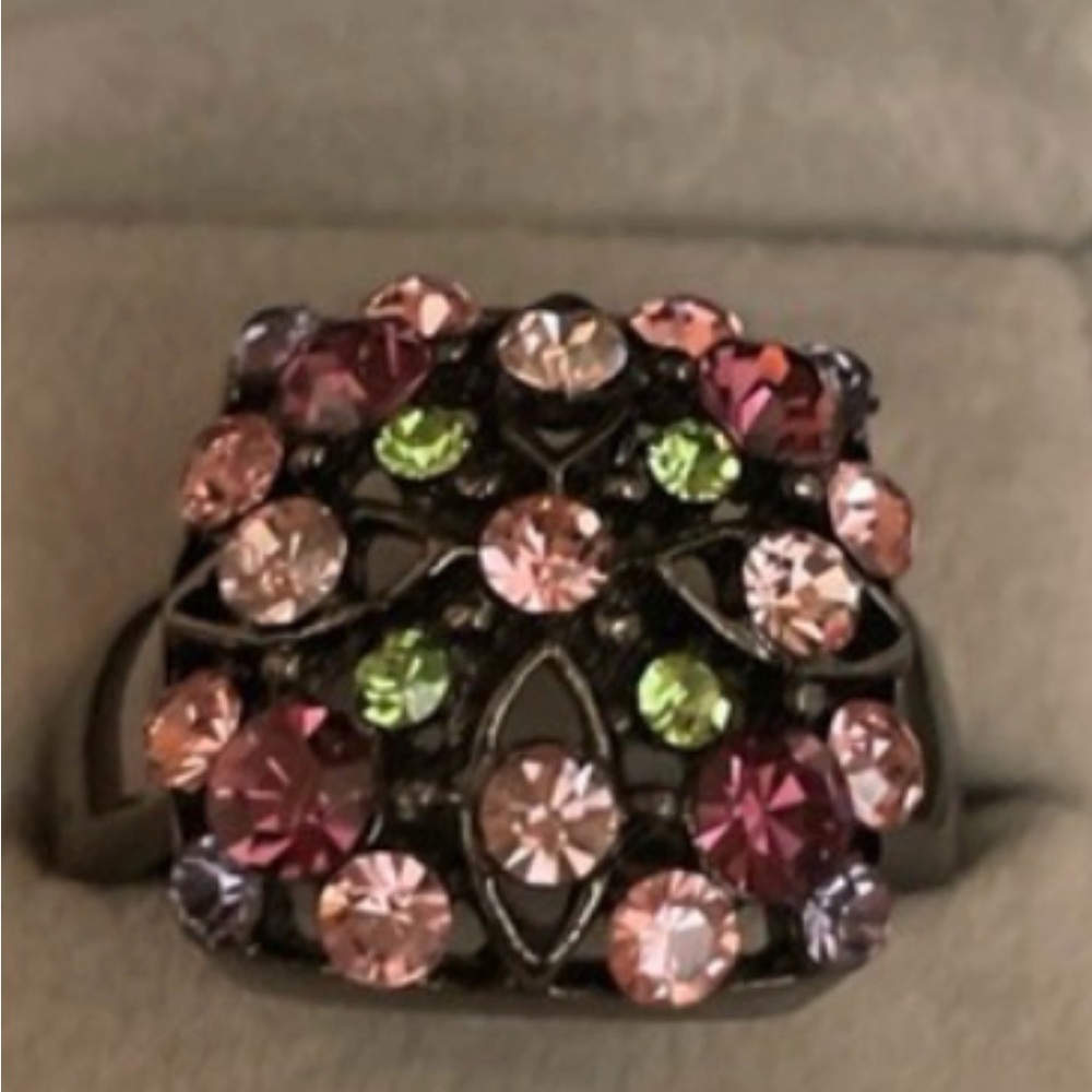 Vintage gunmetal free people pave ring with multicolor gemstones size 9